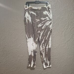 New Wome,s Young Fabulous & Broke Gray and White Tie-Dye Joggers Size L